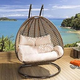 generic Rattan Happy Star Wrought Iron Outdoor Furniture Double Seater Beautiful Swing With Stand (Golden Swing With Beige Cushion)-picture-23
