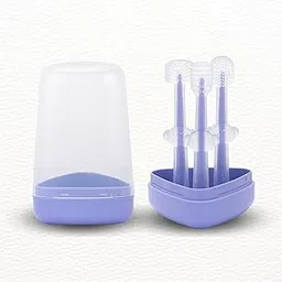 3 Pcs Silicone Baby Manual Toothbrush Set For 0-18 Months Includes Newborn Tongue Cleaner, U-Shaped Toothscrubber, Soft Gum Massager With Travel Case Infant Oral Care,Multicolor image 1