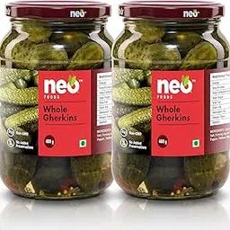 Neo Whole Gherkins I P2 I Low Fat Sweet and Crunchy Pickles, Ready to Eat, No GMO & Added Preservatives, Jar, 480g (Pack of 2)-picture-29