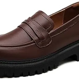 iuy Loafers for Women Leather Chunky Platform Penny Shoes Classic Round Toe Comfortable Business Work Shoes-picture-17