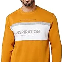 cantabil Printed Mustard Full Sleeves Round Neck Regular Fit Men Casual Sweatshirt | Casual Winter Sweatshirts for Men | Mens Sweatshirts for Winter Wear (P_MSWS00167_Mustard)-picture-30