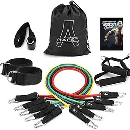 A-Tape Resistance Bands Set, Resistance Tubes 11 Pieces, 150 lb, 100% Natural Latex, Exercise Bands, 5 Tube Fitness Bands for Muscle Training, Physical Therapy, Shape Body, Home Workouts-picture-43