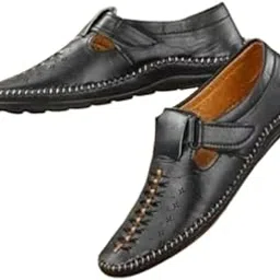 hattoun Trendy Loafer Sandals for Men | Ethnic | Lightweight Loafers for Men | Men Shoe-Style Sandals | Ideal for Parties, Casual Wear, Wedding | Synthetic Leather | Black, 9-picture-55