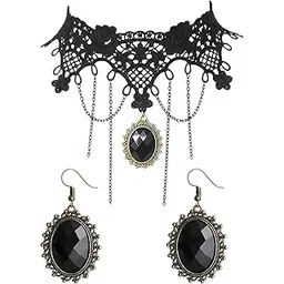 indusoire 2 Pcs Gothic Jewellery, Black Necklace for Women and Earrings for Women, Gothic Lace Accessories Perfect for Parties, Weddings, and Daily Fashion-picture-19