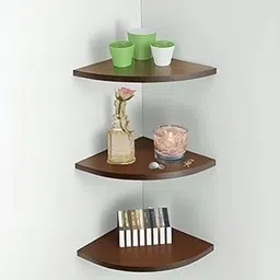 J P Wood Craft Engineered Wood 3-Tier Floating Rack Shelf | Corner Shelf Decorative Rack Organizer | Wall-Mounted Storage Shelf for Living Room & Bedroom | Stylish Display Rack for Home. (Brown)-picture-11