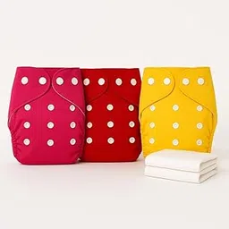 Kritiu Reusable Baby Cloth Diapers (0-3 Years) Pack of 3 with 2 Inserts | Leak-Proof & Adjustable | Washable Up to 300 Times | Waterproof, BPA-Free, Eco-Friendly, Anti Bacterial, Rashes Free Diapers for Babies & Toddlers (3-17 kg) (PINK.RED.YELLOW)-picture-21