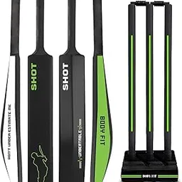 Bodyfit Shot Heavy Duty Plastic Premium Cricket Bat All Age Group | Lightweight| Full Size| | Hard Plastic Bat| Premium Black Cricket Wicket Set l 3 Stumps+2 Bails+1 Stand Set.-picture-22