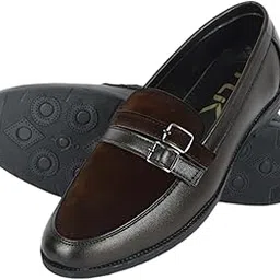richy adam Slip-On Loafers with Double Buckle, Black/Brown-picture-13