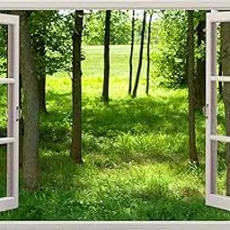 Paper Plane Design 3D Depth Illusion Vinyl Wall Decal Sticker | Outdoor Green Woods Trees Nautical Nature View| Window Framed Wall Poster || Size: 90 cm x 60 cm (3 feet x 2 feet)-picture-12