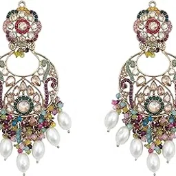 world craze the finest of them all WORLD CRAZE Multicolour Kundan Chandbali with Mang Tikka Set for Women | Glass-Based Imitation Stones Jewellery, Premium Alloy Maang tikka Earrings, Perfect for Wedding & Occasion Wear-picture-39