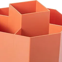 UJEAVETTE 360 Rotary Makeup Holder Pen Holder 5 Slot for Home Office Vanity Countertop Orange-image-2