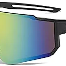 nuvew Mirrored Rim-Less Sports/Wrap-Around Sunglasses for Men and Women [Olive Green Lenses | Black Frame | Large | NW YL491]-picture-48