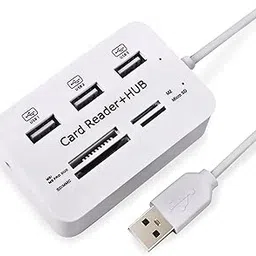 7 in 1 USB 2.0 Combo Card Reader Hub, Ultra Fast Speed, for Laptop PC Tablet, Supports MS Duo/SD/T-Fash/M2 Memory Cards and 3 USB 2.0 Port (White/Silver) image 1