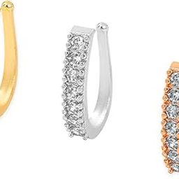 rubans Set of 3 AD Studded Nose Pins – 18K Rose Gold, 18K Gold, and Silver Plated Designs-picture-45