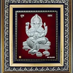 ARTSMINE 999 Silver Ganesha Frame For Pooja Room | With Purity Certificate | Size H*L - 22*20 CM (8.5*8 Inch) | Silver Ganpati Frame For Wedding Housewarming & Corporate Gift | House & Office Decor-image-51