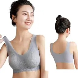 disolve Women’s Thin Push up lace Soft Vest Bra(28 Till 34) Grey Color-picture-37