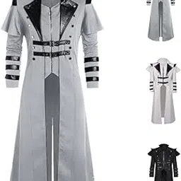 Medieval Costumes Steampunk Long Trench Coat Gothic Victorian Vintage Tailcoat Jacket Mens Double Breasted Zipper Coat-image-32