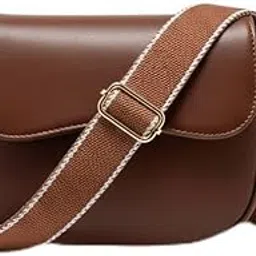 tenth heritage Chic Brown vegan Leather Saddle Crossbody Bag with Adjustable Webbing Strap-picture-17