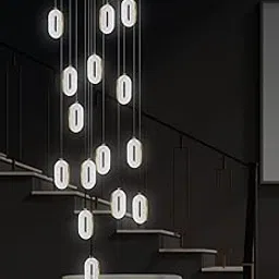 Smartway® 90 Watt Vanessa Modern Double Height LED Ceiling Chandelier for Staircase, Lobby, Foyer Entryway, Hotel, Living Room & Home Décor Smart Voice Assist App Control & 3 Color Mode (16 Hanging)-picture-18