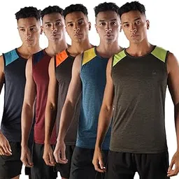 Force NXT Muscle T-Shirt for Men Pack of 5 | Dry Fit Gym Tank | Regular Fit, Round Neck Anti Odour, Sleeveless Mens Sports & Yoga T-Shirt-image-49