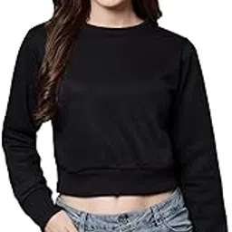 funday fashion Women Fleece Full Sleeve Solid Crop Crew Neck Sweatshirt-picture-27