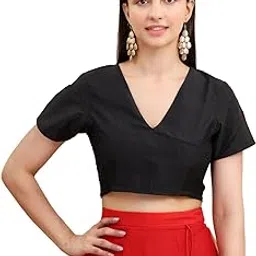 fr frolic rolic Frolic Rolic Solid Black Silk Blend Smoking Detail Short Sleeves Blouse-picture-10
