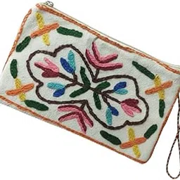 Assorted Kashmiri Floral Embroidered Cotton Sling Bag, Mini Crossbody Pouch with Zipper, White with Multicolour Aari Work, Handcrafted-picture-33