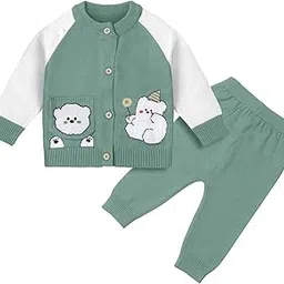 Cute Cartoon Bear Knitted Woolen Cardigan Sweater & Pant Winter Set for Infant Toddler Baby Boys & Girls-image-15