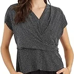 Latin Quarters Women Silver Cap Sleeves V-Neck Solid Top for Party-image-19