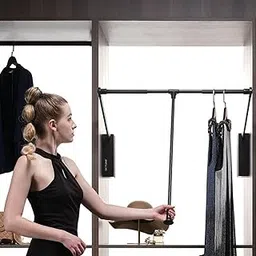 Luxe Pull-Down Clothes Rail | Soft-Close Pull Down Wardrobe Rail | Adjustable 830 to1150mm Hanging Rail for Tall Cabinets - Graphite Gray-image-22