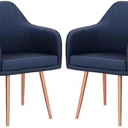 Magic Furniture Chair Set of 2 Velvet Dining Chairs, Cushion Seat Chair for Living Room Bedroom Restaurant, Modern Contemporary Upholstered with Polished Rosegold Metal Legs (Navy)-picture-48