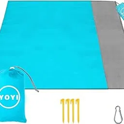 HESARU Sand Free Beach Blanket 210T Polyester,Beach Mat Waterproof Sandproof for 2-7 Adults,Oversized 55'X69' Lightweight Pocket Blanket for Travel,Camping,Hiking,Music Festivals (Blue 79X83)-image-98