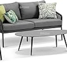 ENTWINE Outdoor Rope Sofa Set | Balcony Sofa | Patio Conversation Sets | Braided Rope Garden Sofa Set and Center Table (4 Seater Black)-picture-42