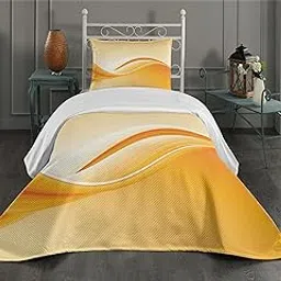 Ambesonne Abstract Coverlet, Vibrant Background with a Big Waved Line Modern Artwork Illustration, 2 Piece Decorative Quilted Bedspread Set with 1 Pillow Sham, Twin Size, Orange Yellow-picture-10