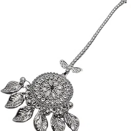 Stylish Navratri Oxidized Silver Maang TikkaBor With Damini Matha Patti for Women and Girls. (Sattyaki Leaves Drop Teeka)-image-52
