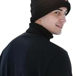 Sports Winter Beanie, Black Cable-Knit with Faux Fur Lining, Warm Athletic Cold Weather Hat with Orange Logo Patch-picture-23