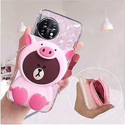 KC Back Cover for Oneplus 11 5G, Cute Cartoon Teddy with Purse Soft Bumper Silicone Shockproof Case (Pink)-picture-17