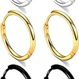 Valentine jewellery Stainless Steel Mens Earrings Combo Black Gold Silver Piercing Screw Bali Stud Hoops Earing Multicolor Earrings Combo for men boys Unisex-image-21