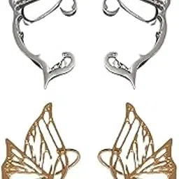 bcnjepin 2 Pairs Elf Ears Adult, Clip on Earrings, Elf Ear Cuffs, Butterfly Elf Earrings, Silver and Gold Fairy Ear Accessories for Cosplay, Parties, And Gift Giving, Cuff Earrings for Women Girls-picture-26