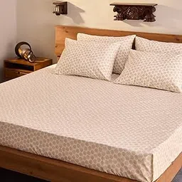 UNALOME 100% Cotton Percale King Flat Bedsheet 200 TC, Double Bed Sheet 108” x 102” with Standard Pillow Covers, Sea Shells Print-image-1