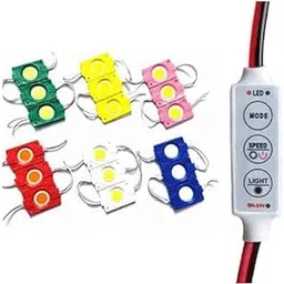 12 Volt 3 * 6 Different Color Each Led Module Coin Light (Red,White,Blue,Green,Pink and Yellow) for Various Projects,Diwali Decoration, Room Decoration with Flasher 3 Keys Switch (12V)-image-1