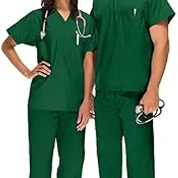 Primestore Unisex Scrub Suit set V-Neck 3 Pocket Top and Cargo Type Trouser (32-XX SMALL, Hunter green)-picture-25