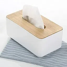 Bamboo Cover Plastic Tissue Box Holder | Tissue Paper Holder Box Case Tissue Holder Dispenser Organizer for Car Decor Home, 21x12.5x9.5 cm-picture-28