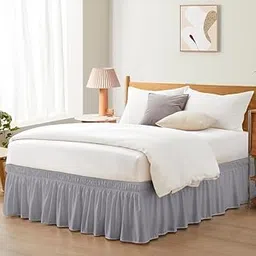 Microfiber Bed Skirt Wrap | Solid Easyfit Twin Size 15 Inch Drop Tailored Wrinkle Fade Resistance Soft Fabric Stylish Design Bedskirts- (Silver Grey, 39 * 75 in) image 1
