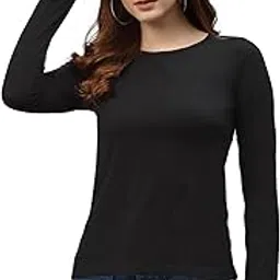 Full Sleeves Solid Thumbhole Top for Women | Round Neck, Side Slits, Slim Fit Top for Women | Western Tops for Girls | Gym/Sports Wear Tees & Workout Tops-image-5