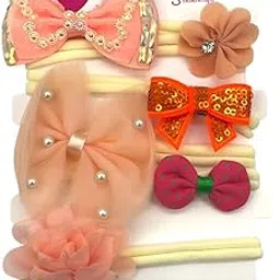 SYGA 6 Piece Baby Headband Set, Stretchable Handmade Fabric Bow Headdress, Thin Elastic Hair Bands for Newborn Infant Toddlers Kids-0-3 Years(Peach and Pink)-image-13