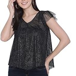 porsorte Womens Polyester Mesh Sheer Navy Blue Top-picture-35