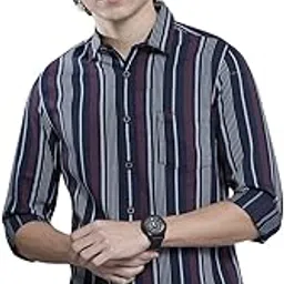 the indian garage co Men's Cotton Regular Fit Striped Full Sleeves Cutaway Collar Casual Shirt-picture-16