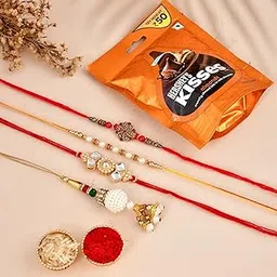 CraftVatika Rakhi Chocolate Gift Pack of 1 for Brother and Bhabhi Kids, Rakhi for Bhaiya Bhabhi with Hershey's Kisses Chocolate Combo, Rakshabandhan Handmade Gift Set for Kids Boy (Design 1)-picture-28