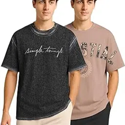 bullmer Trendy Half Sleeve Oversized Cotton Blend Crew Neck Tshirt for Men - Pack of 2-picture-18